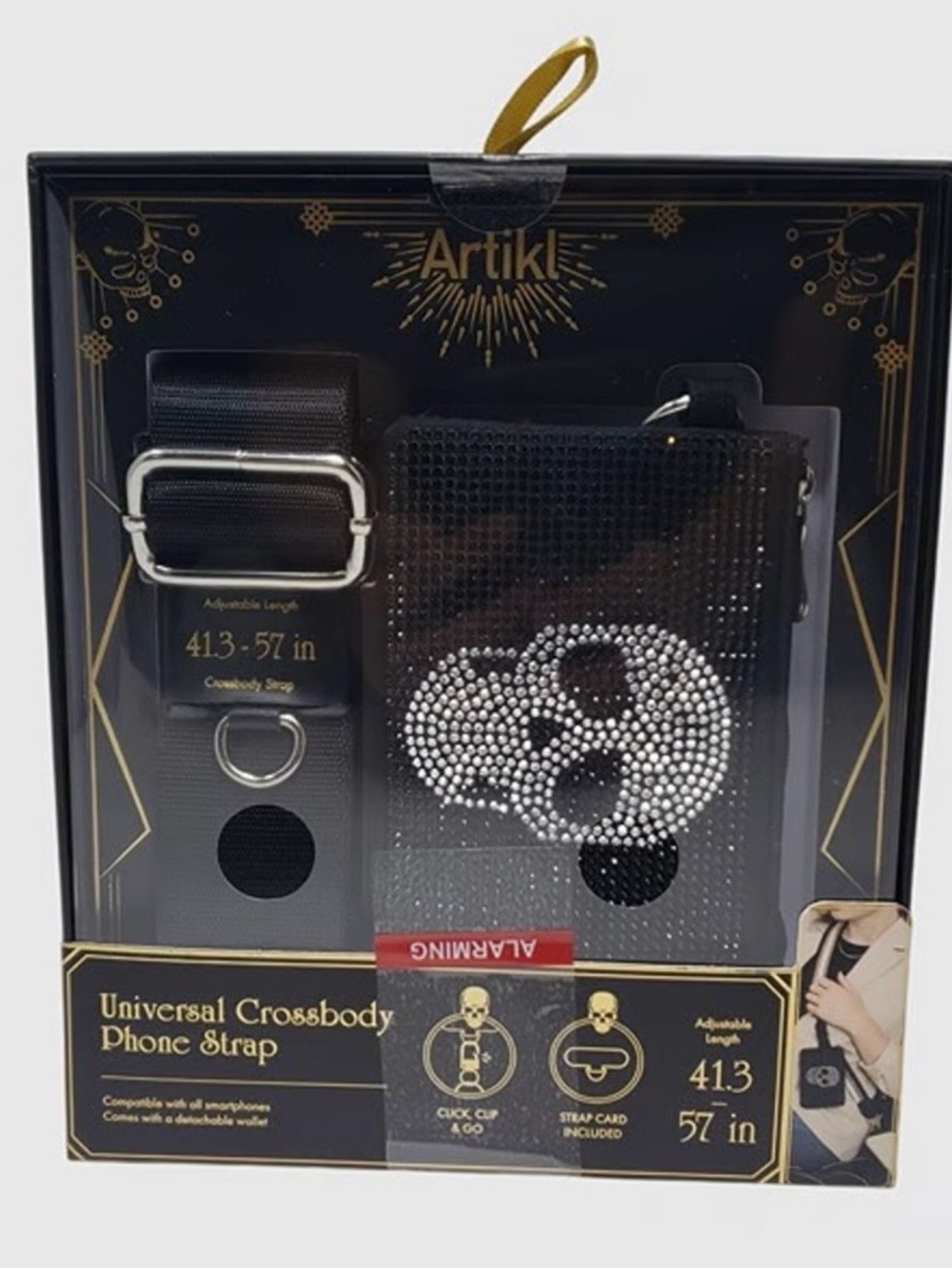 NIB! Artikl Black Crossbody Phone Strap with Skull Design